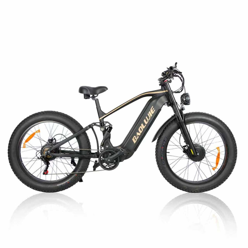 BAOLUJIE P2 Featuring a 52V 3000W Dual Motor (AWD) system and massive 23Ah battery for 90 miles range. Full suspension, hydraulic brakes, and 26x4.0 fat tires